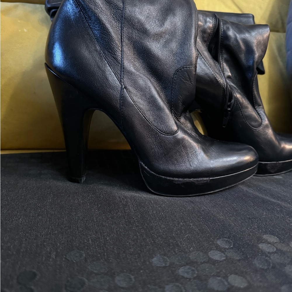 Leather almost knee high boots